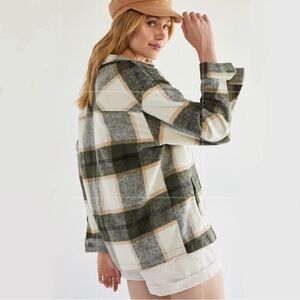 Melloday Green Plaid Wool Blend Shacket L